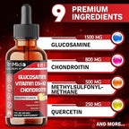 Glucosamine Chondroitin MSM Liquid Drops - 9in1 with Vitamin D3, Vitamin K2, Hyaluronic Acid, Quercetin, Boswellia, and Bromelain - Vegan, Non-GMO - 30ml 1 Fl Oz