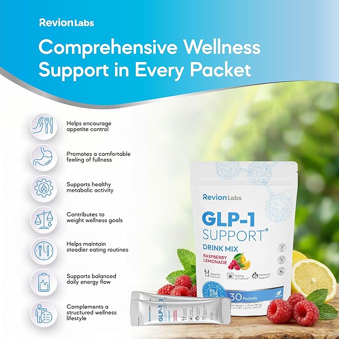 GLP-1 Support Drink Mix Powder - Weight Loss Support Natural Appetite Suppressant & Metabolic Booster for Women Men - Daily Fat Burn Cravings Control & Gut Health GLP1 Support Supplement