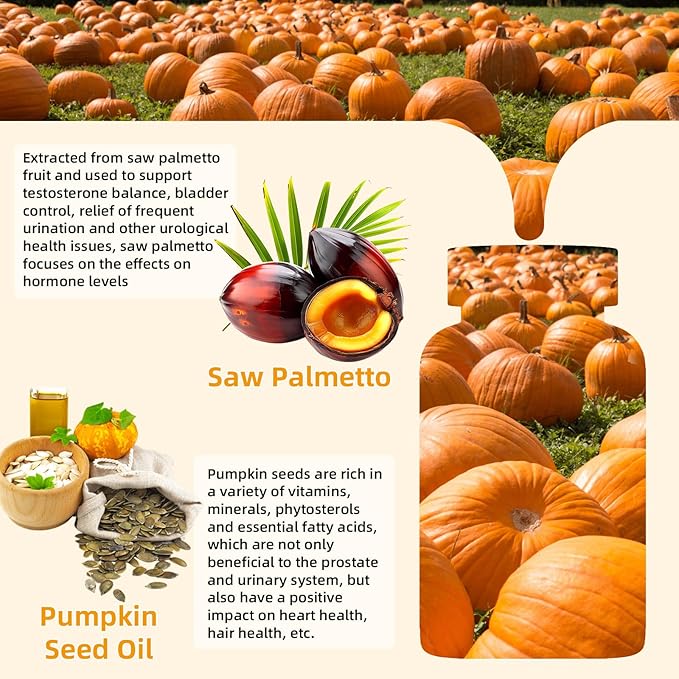 Pumpkin Seed Oil with Saw Palmetto: Pumpkin Seed Oil Gummies Extract Sugar-Free 3000mg Per Serving for Hair Growth Urinary Bladder & Prostate Health Non-GMO