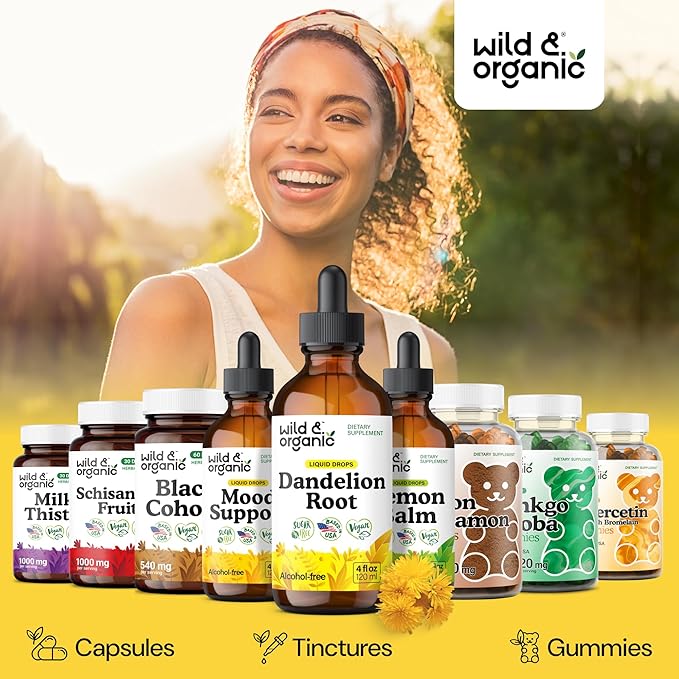 Wild & Organic Dandelion Root Extract Drops - Liver Cleanse Detox - Herbal Dandelion Tincture - Liver Support Supplement - Add to Tea - Vegan, Sugar & Alcohol-Free Liquid Drops - 4 fl oz