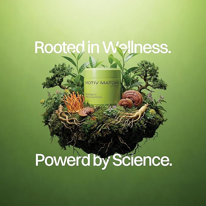 Organic Matcha & Mushroom Energy Gummies | Ceremonial Grade Matcha + Cordyceps, Reishi, Panax Ginseng & Rhodiola | Clean Sustained Energy, Focus & Stress Support | Vegan, Non-GMO