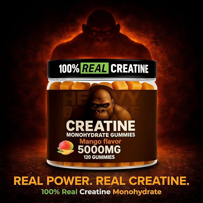 Creatine Monohydrate Gummies 5g Sugar Free Creatine with Vitamin B12 and L-Taurine | Muscle Growth for Men and Women | Low Calorie Formula 120 Gummies for 30 Servings, Mango