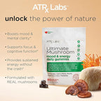 Ultimate Mushroom Daily Gummies - Mushroom Gummies with Cordyceps, Lion’s Mane, and Reishi, Plus Huperzine A & L-Theanine, May Improve Mood and Energy, Apple Berry Flavor, 60 Count