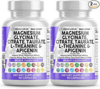 Clean Nutraceuticals Magnesium Glycinate Complex 1000mg with L-Theanine 200mg Apigenin 50mg Citrate Taurate Supplement (60 Count (Pack of 2))