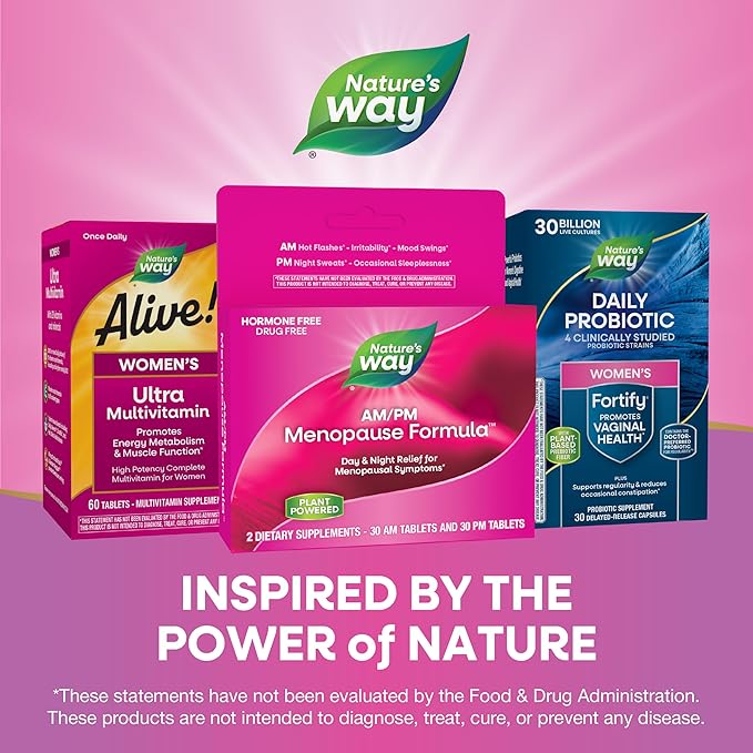 Nature's Way AM/PM Menopause Supplements for Women, Hot Flash Relief*, Night Sweats*, Restful Sleep*, Mood Swings*, Hormone-Free Formulas with Black Cohosh, Theanine, Valerian, 60 Tablets