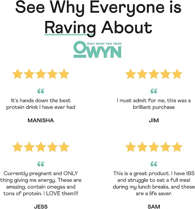 OWYN Only What You Need Plant Based Protein Shake, 20g Vegan Protein from Organic Pumpkin Seed, Flax, Pea Blend, Prebiotic Supplement, Superfood Greens, Gluten & Soy-Free (Cookies & Creamless)