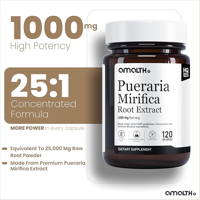 AMALTH Pueraria Mirifica Capsules 1000 mg 120 Capsules Estrogen Supplement for Women, Men and Transgender, Menopause Relief, Female Wellness Support Pills