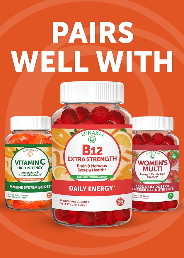 Lunakai USA Made Vitamin E Gummies 400IU with Vitamin C - Delicious, Vegan, Non-GMO Supplement for Daily Skin & Eye Support, 60ct