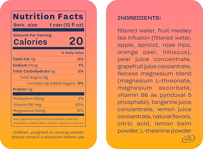 Recess Mood Magnesium & Adaptogen Drink, Relaxation Beverage, 12 Ounce (Grapefruit Tangerine, 12 Pack)