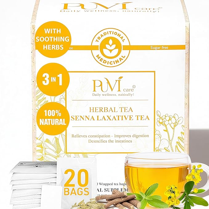 Puvi Care Smooth Move Tea Laxatives for Constipation, Senna Tea for Constipation relief for constipation relief for adults, Reduce Bloating & Discomfort | Non-GMO, Gluten Free | Herbal Tea 20 Tea Bags