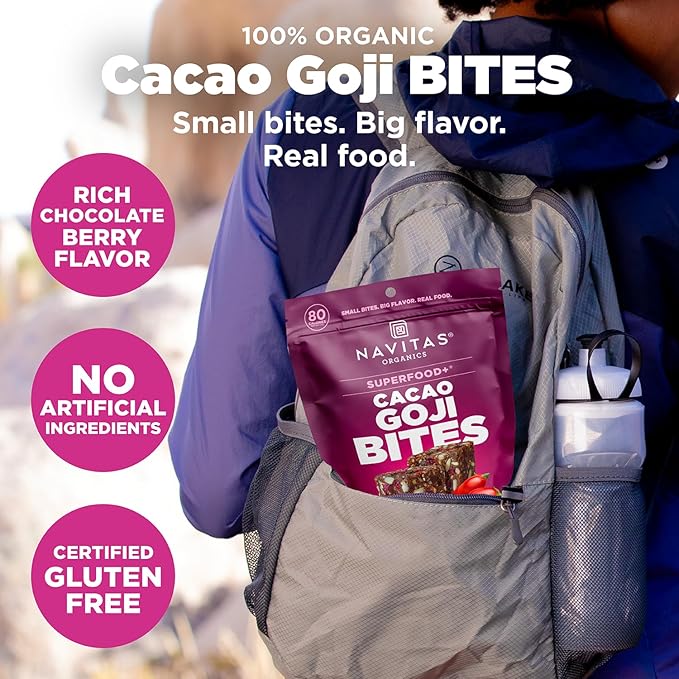 Navitas Organics Superfood Power Snacks, Cacao Goji, 16 oz. Bag, 23 Servings - Organic, Non-GMO, Gluten-Free