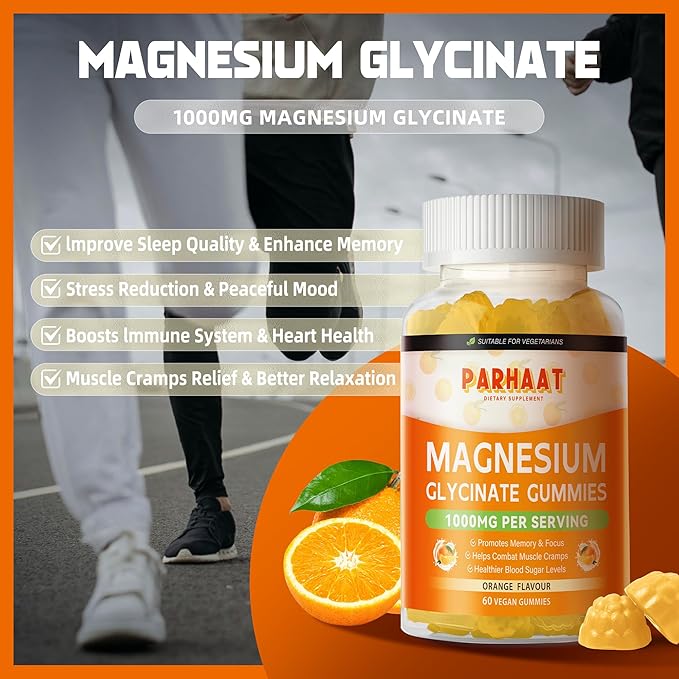 Magnesium Glycinate Gummies 1000mg - Sugar Free Magnesium Potassium Supplement with Vitamin D, B6, CoQ10 for Calm Mood & Sleep Support - 120 Orange Gummies 2 Pac