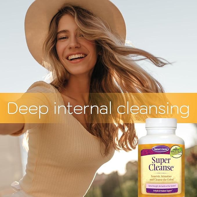Nature’s Secret Super Cleanse - Extra Strength Colon Cleanse with 14 Herbs & Probiotic Support - Promotes Gut Health Detox Cleanse & Digestive Support Gentle Elimination Formula - 100 Tablets (3 Pack)