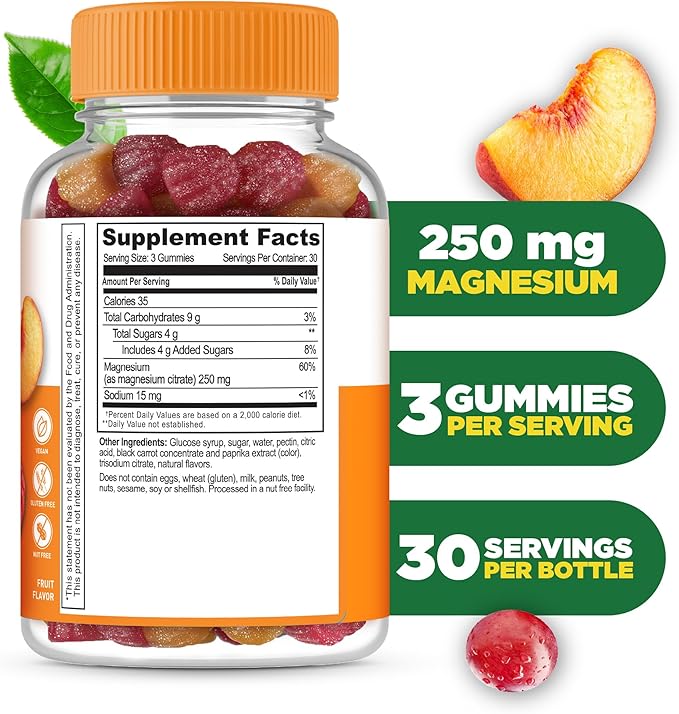 Magnesium Citrate Gummies | 250mg Elemental Magnesium from 2,130mg Magnesium Citrate | Great Tasting Magnesium Supplement | Stress Relief Support for Adults | 90 Magnesium Gummies | Lifeable