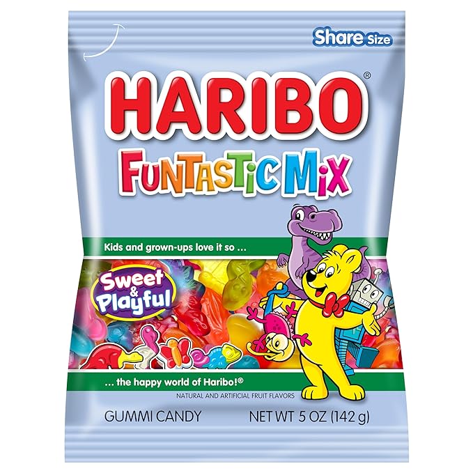 Haribo Gummi Candy | Funtastic Mix in Shareable Size Bags | Many Shapes & Flavors, 5 oz. (Pack of 12)