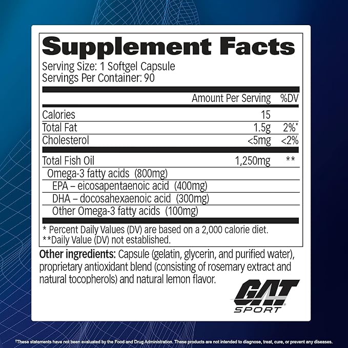 GAT SPORT Essentials Omega-3 Purified Fish Oil, 90 Softgels