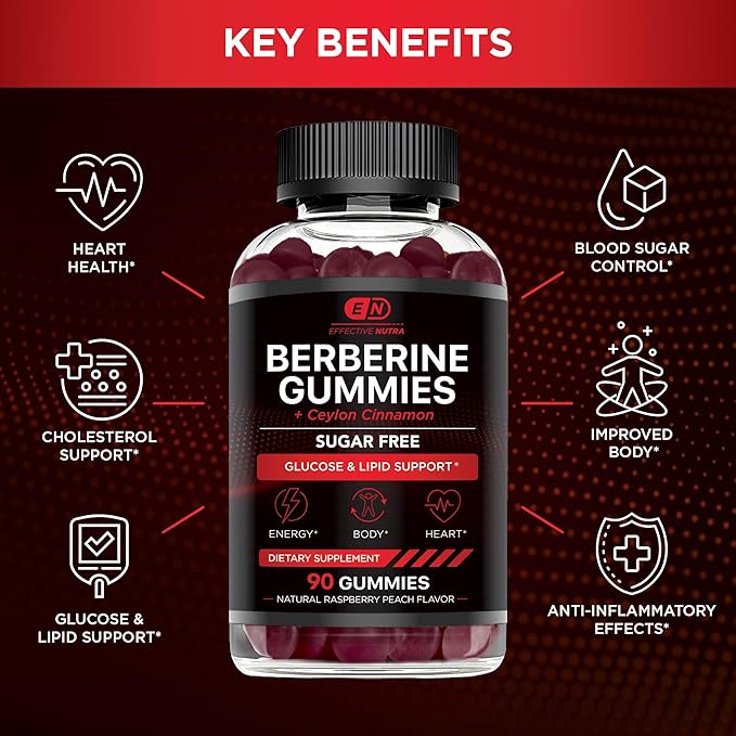 Effective Nutra Berberine Gummies with Ceylon Cinnamon | 1200mg Sugar-Free Formula for Blood Sugar & Metabolic Support | Natural Energy, Heart Health | Vegan, Non-GMO | 90 Count (45-Day Supply)