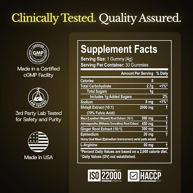 Pure Himalayan Shilajit Gummies with Ashwagandha,Trace Minerals & Fulvic Acid, Natural & Non GMO Supplement for Men & Women, 30 Count