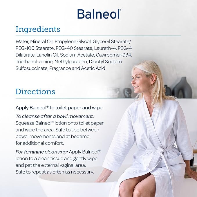 Balneol Hygienic Cleansing Lotion for Women and Men, Soothing Relief to Help With Pain Relief, Itch Relief, and Discomfort for Sensitive Areas, Made in USA, 3 oz