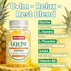 Glycine 3g Gummies, with L Alanine 1000 mg, L Theanine, GABA, Vitamin B6, Sleep Support, Muscle Relaxation, High Absorption Glycine Supplements for Adults, Sugar Free Pineapple Flavor, 60 gummies
