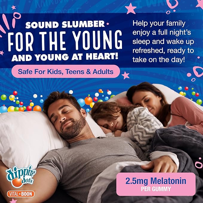 Dippin' Dots - Melatonin Gummies for Kids & Adults (30 Day Supply) Strawberry Sunset Creme Flavor | 2.5mg Per Kids Melatonin Supplement for Faster & Longer Sleep | Gummies for Children (60 Count)