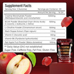 Premium 120 Creatine Gummies - Formulation with Creatine Monhydrate, Vitamin C & B6 - Vegan, Non-GMO, Sugar-Free, Red Apple Flavor