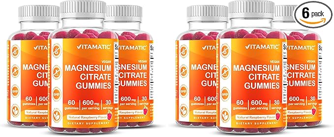 Vitamatic Magnesium Gummies 600mg per Serving – 60 Vegan Gummies – Relaxation, Muscle, Bone & Energy Support – 6 Pack