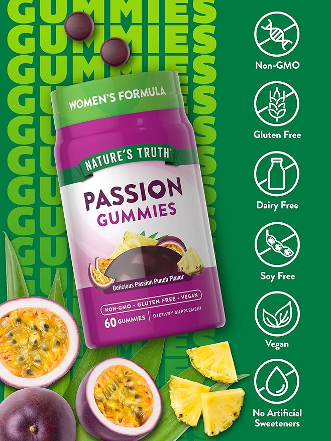 Nature's Truth Passion Gummies | Horny Goat Weed with Maca for Women | 60 Count | Passion Punch Flavor | Vegan, Non-GMO & Gluten Free