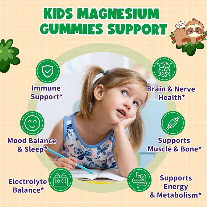 Kids Magnesium Gummies - Magnesium Glycinate Gummies with Vitamin D3, B6, Potassium & Ashwagandha for Kids & Adults Relaxation, Sleep, Brain & Bone Health -Sugar Free Pineapple Flavor 60 ct