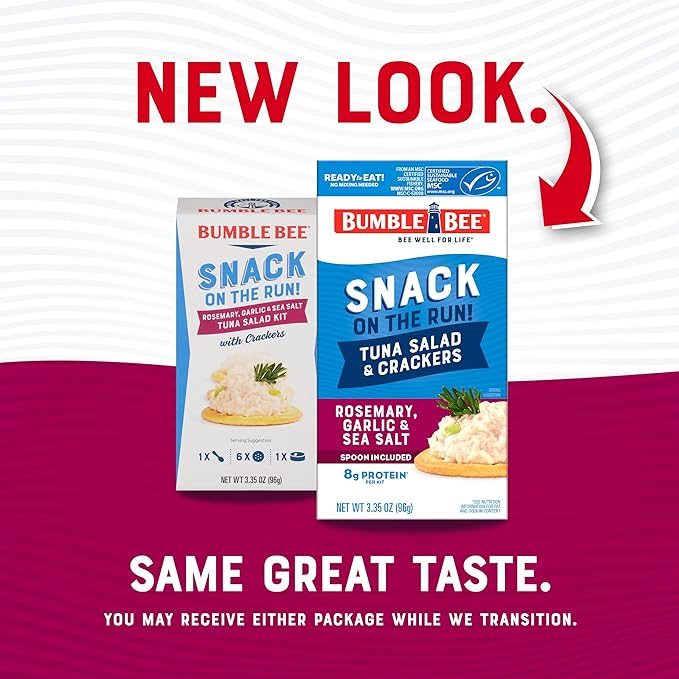 Bumble Bee Snack On The Run Rosemary, Garlic, & Sea Salt Tuna Salad with Crackers Kit - Ready to Eat Protein Snack Pack - 8g Protein per Box - Wild Caught MSC Certified Tuna (Pack of 4)