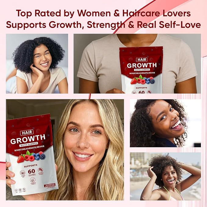 Hair Growth Vitamins Gummies for Black Women, Healthy Nourishment with Biotin, Collagen & Botanical Extracts, Hair Growth & Strength, Skin & Nail Care, Non-GMO, 60 Gummies (1)