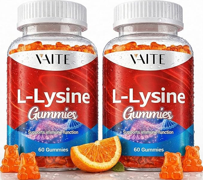 L-Lysine 1000mg Gummies - Supports Skin, Lip, Vegan, Gluten Free, 60 Chewable Lysine for Adults, Vitamins Tissue Health & Immune System, Amino Acid Vitamin Supplement & Complex Supplements (2 Pack)