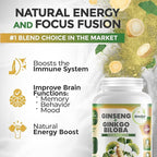 GreeNatr Ginko Biloba & Panax Ginseng Supplement - Red Ginseng Brain Supplement for Memory and Focus - Ginkgo Biloba Supplements for Good Vision, Immune System and Improved Blood Flow - 3 Bottles