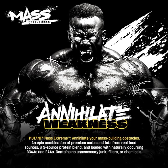 Mutant Mass Extreme 2500 - High Calorie Mass Gainer Whey Protein Powder with Creatine & Amino Acids - Muscle Building & Weight Gain Supplement for Hard Gainers - Vanilla Ice Cream 12 lbs