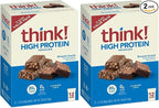 think! Protein Bars, High Protein Snacks, Gluten Free, Sugar Free Energy Bar with Whey Protein Isolate, Brownie Crunch, Nutrition Bars without Artificial Sweeteners, 2.1 Oz (12 Count) (Pack of 2)
