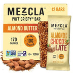 Mezcla Puff-Crispy Plant Based Protein Bars - Almond Butter Chocolate - Healthy Snacks for Adults & Kids - Perfect School, Travel, & Office Snacks - Gluten Free, Vegan, Non GMO, 10g Protein - 12 Count