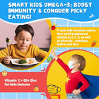 Nextdia Omega 3 (EPA/DHA) Filled Gummies for Kids with Multivitamin, Calcium + D3 + K2 + Zinc, Plus Vitamin A B1 B2 B12 C, Selenium, Iodine for Brain, Eye, Bone, Energy, No Fish Taste, 2 Pack