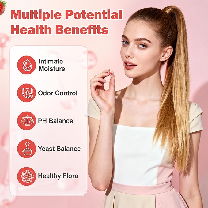 Feminine Balance Gummies for Women,Vaginal Probiotics Supports pH Balance, Digestive Health,Vegan,Gluten-Free, Strawberry Flavor with Filled,60 Gummies