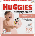 Huggies Simply Clean Fresh Scent Baby Wipes, 3 Flip-Top Packs of 64 (192 Wipes Total), Packaging May Vary