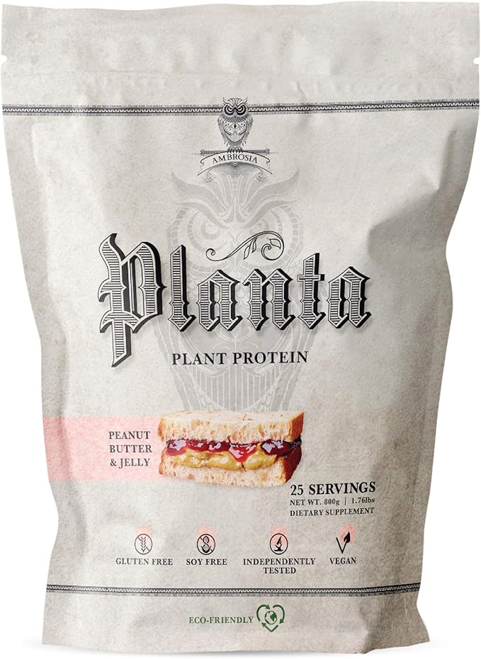 Ambrosia Planta - Plant-Based Protein Powder 20g | Dairy Free Vegan Protein Powder with BCAA Amino Acids | Keto-Friendly, No Added Sugar | 25 Servings | Peanut Butter & Jelly