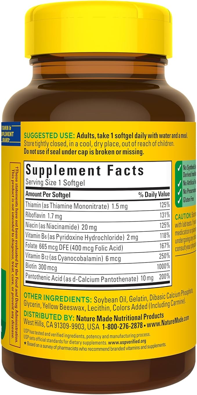 Nature Made Super B Complex Vitamins for Women and Men, Dietary Supplement for Energy Metabolism Support, Super Vitamin B Complex, 60 Softgels, 60 Day Supply