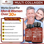 Wholesome Wellness Super-Absorb Multi Collagen Pills (Type I II III V X) Organic Herbs & Bioperine - Hair, Skin, Nails - Hydrolyzed Peptides Protein Supplement for Women & Men (90 Capsules)