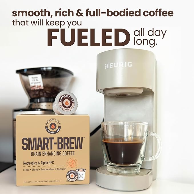 Rapidfire Smart-Brew Nootropics Coffee Pods - High Performance Infused Concentrate, Supports Energy and Brain Function, 16 Count