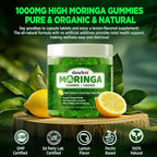 Moringa Gummies for Women Men, Pure Organic Moringa Leaf Extract Supplement with Vitamin C & E, Turmeric, Ceylon Cinnamon, Probiotics for Gut & Immune Health, Supergreen, Sugar-Free, Vegan, 60 Chews