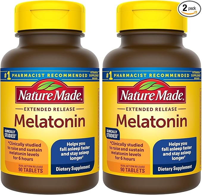 Nature Made Melatonin 4mg Extended Release Tablets,Sleep Supplements for Adults,100% Drug Free Sleep Aid,90 Day Supply,90 Count (Pack of 2)