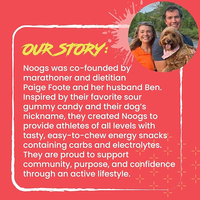 Noogs Sour Energy Chews, Strawberry Lemonade Caffeinated Electrolyte Energy Gummies, 50mg Green Tea Caffeine, Sour Candy Flavored Alternative to Running Gels, Vegan & Gluten Free, 12 Pack