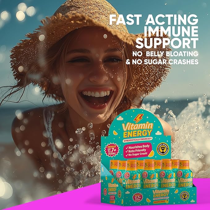 Vitamin Energy Immune+ Extra Strength Energy Shot Pineapple Punch 10 Pack, 260mg Natural Caffeine, B-Vitamins, Citicoline, Green Tea, Immunity & Focus Support, Zero Sugar, Gluten-Free 1.93 fl oz
