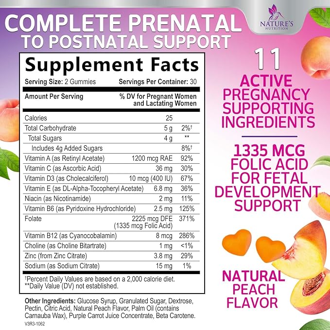 Prenatal Vitamins for Women - Pregnancy Vitamins Gummies with Folic Acid, Vitamin A, C, D3, B12, B6 - Prenatal Multivitamin Gummy for for Fetal Support, Pregnant & Nursing Women - 60 Gummies