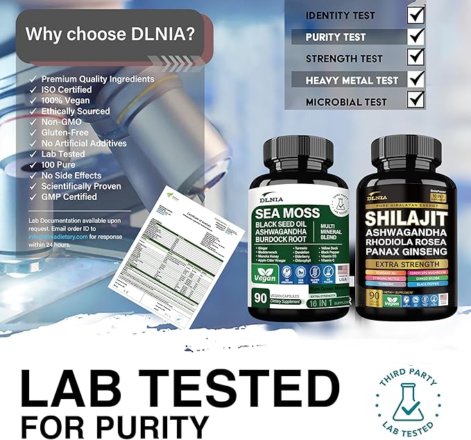 Shilajit 9000mg, Sea Moss 17500mg, Ginger & Black Seed Oil 4000mg, Ashwagandha 5000mg, Rhodiola Rosea, 1000mg Panax Ginseng 1500mg, All in 1 Supplement - Sea Moss & Shilajit Vitality Bundle