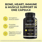 Vitamin D3 K2 3000 IU - with Vitamin K as MK-7 from Natto - High Potency Vitamin D Supplement Support Healthy Bones, Teeth, Heart & Immune Function, Gluten-Free - 90 Capsules